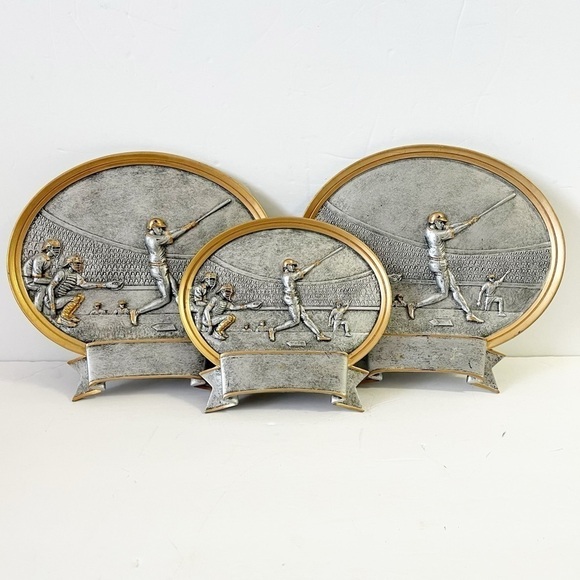 Silver Gold Male Baseball Batter Resin Trophy Awards Plaque Coach Gift Lot of 3 - Picture 1 of 14